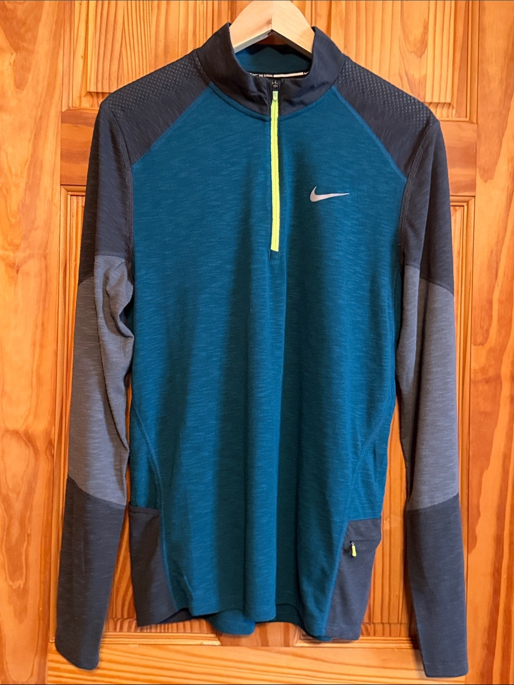 Nike Men’s Teal and Gray Half-Zip Performance Jacket with Neon Zip